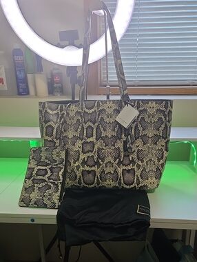 Kurt Geiger Chelsea Shoppers Tote Snake Print  with Matching Pouch -